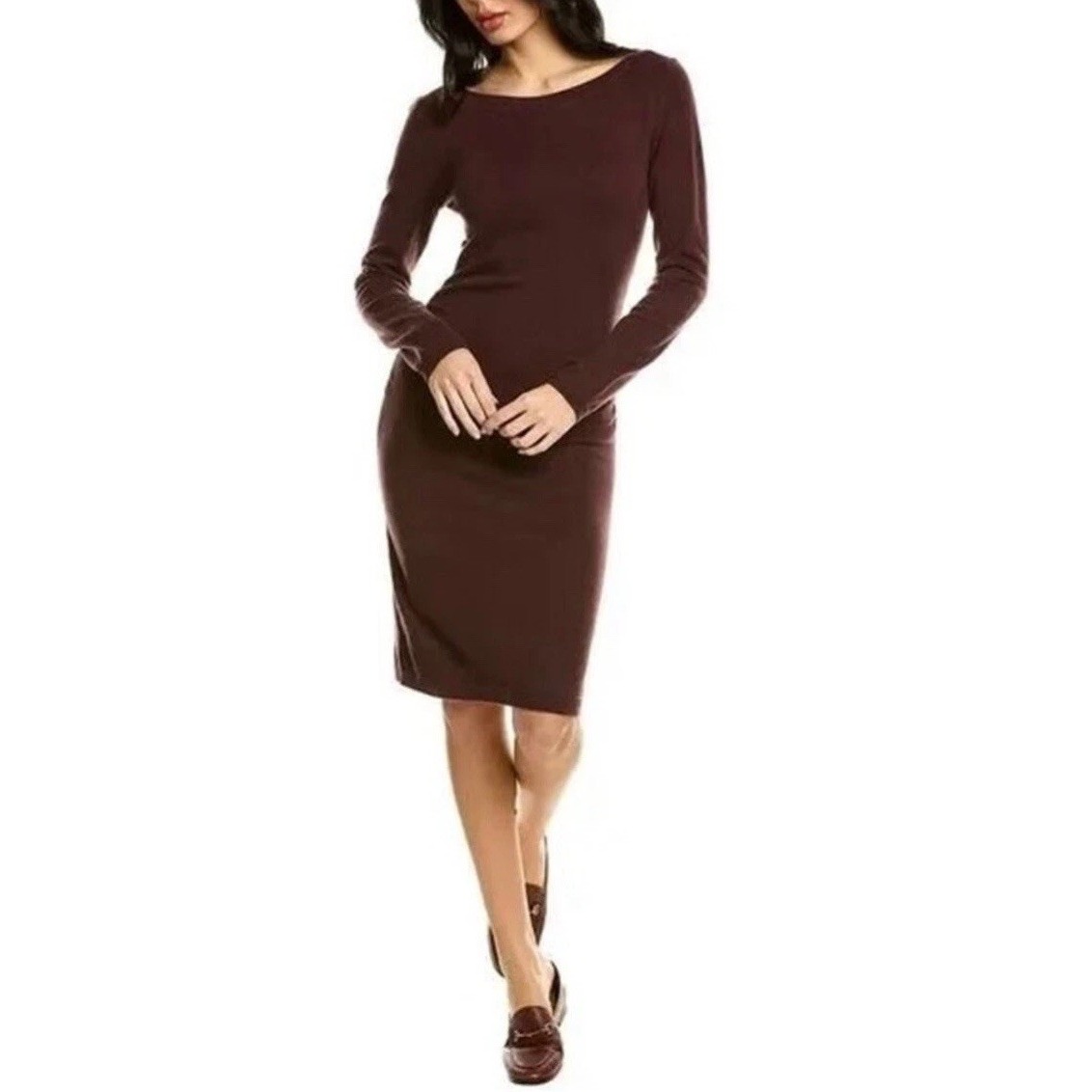 Nwt Theory Soft Cashmere Midi Dress Fitted Wine Merlot Women's Small Mrsp $455